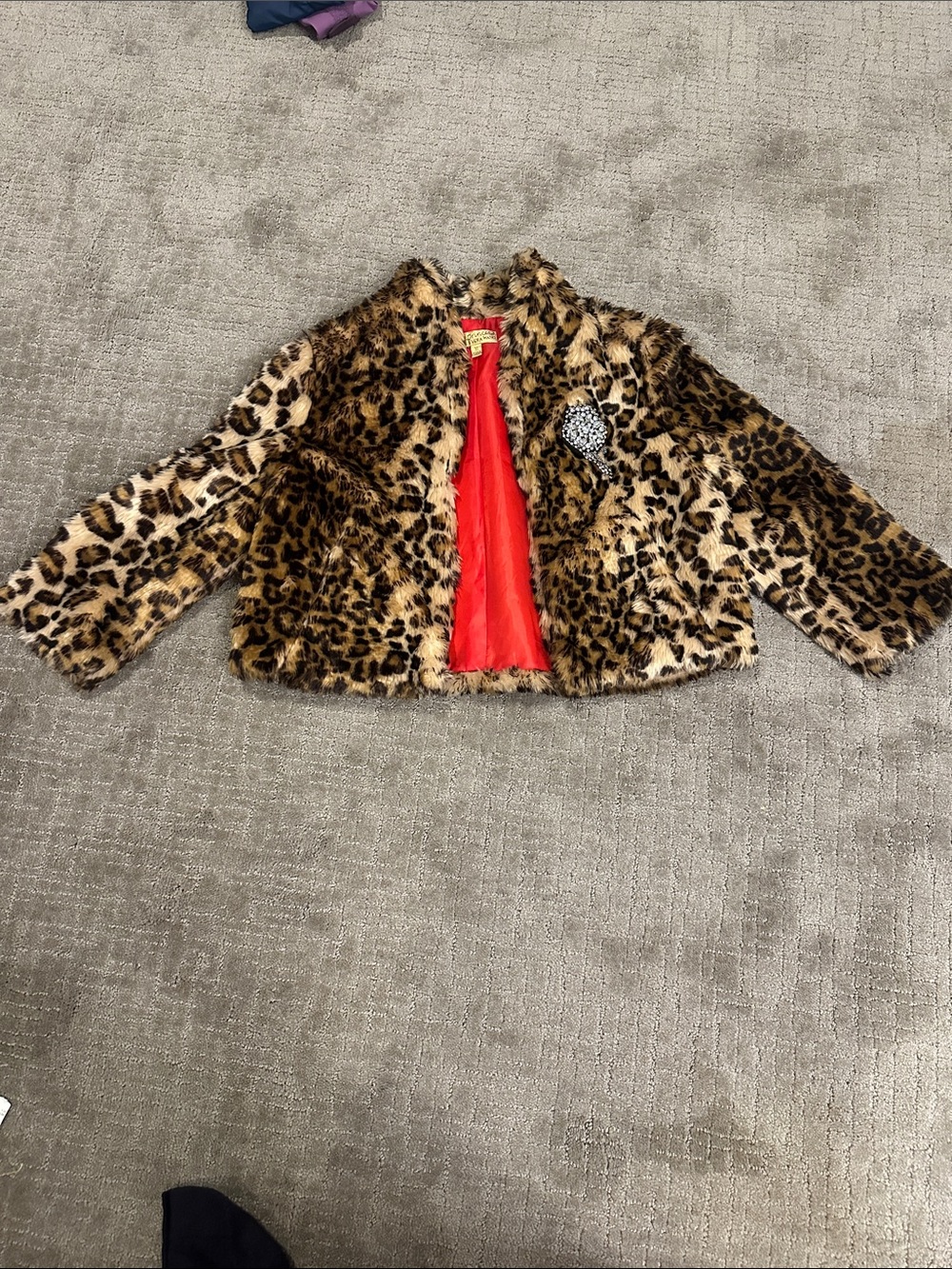 princess vera wang Leopard Print Faux Fur Jacket with Red Lining girls m
